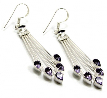 Unique design long purple stone earrings